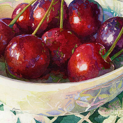 Paintings - Cherries Jubilee-square format by Hailey E Herrera
