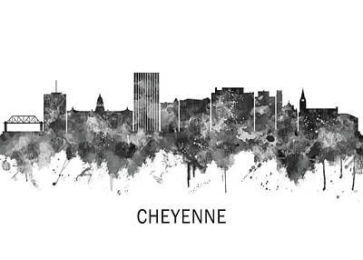 Movies Star Paintings Rights Managed Images - Cheyenne Wyoming Skyline BW Royalty-Free Image by NextWay Art