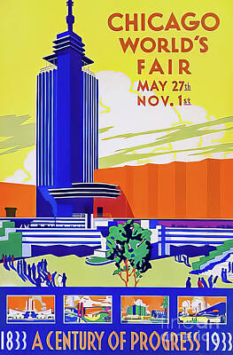 City Scenes Drawings - Chicago 1933 Worlds Fair III  by M G Whittingham