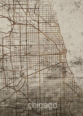 City Scenes Mixed Media - Chicago Illinois Vintage City Street Map on Cement Background by Design Turnpike