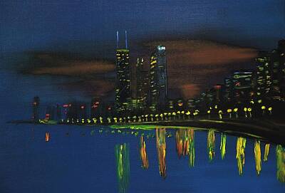 Skylines Paintings - Chicago Impressionism Skyline by Modern Impressionism