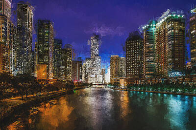 Skylines Paintings - Chicago Panorama - 21 by AM FineArtPrints