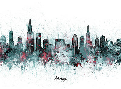 Cities Digital Art Royalty Free Images - Chicago Skyline Artistic V2 Royalty-Free Image by Bekim M