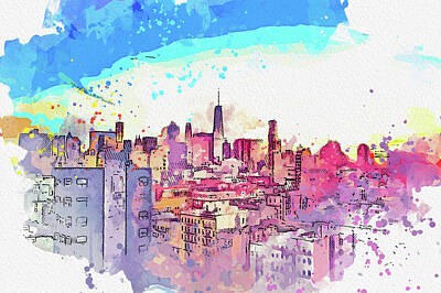 Skylines Digital Art - Chicago Skyline, Illinois, USA Chicago Skyline, Illinois, USA - 3, watercolor, ca 2020 by Ahmet Asar by Celestial Images