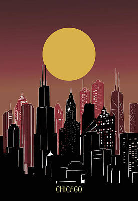 Cities Digital Art - Chicago Skyline Minimal 3 by Bekim M