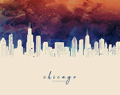Skylines Digital Art - Chicago Skyline Panorama 3 by Bekim M