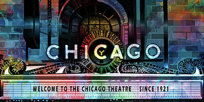 Cities Digital Art - Chicago Theatre Night Light by Bekim M
