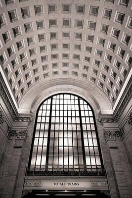 City Scenes Royalty-Free and Rights-Managed Images - Chicago Union Station Coffered Barrel Vault Ceiling by Chicago In Photographs