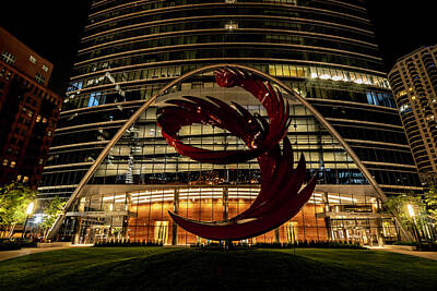 City Scenes Royalty-Free and Rights-Managed Images - Chicagos Constellation sculpture silhouetted at night by Sven Brogren