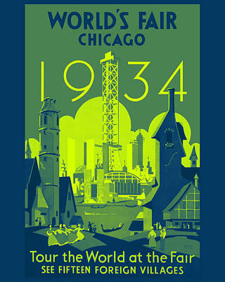 Fight Club Royalty-Free and Rights-Managed Images - Chicagos Worlds Fair 1934 Art Poster1 Neon art by MotionAge Designs