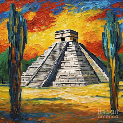 Airplane Paintings Royalty Free Images - Chichen Itza Mexico Royalty-Free Image by Grover Mcclure