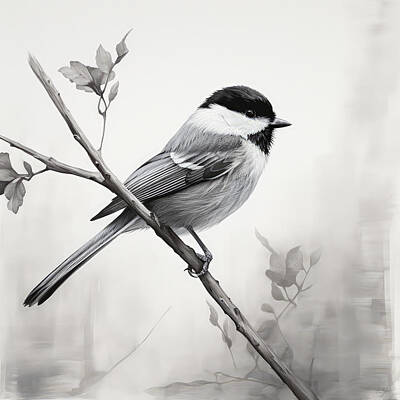 Birds Paintings - Chickadee Art by Lourry Legarde
