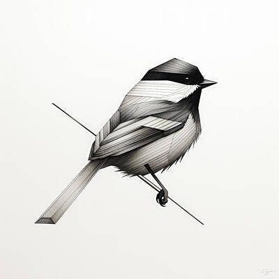 Birds Paintings - Chickadee Modern Art by Lourry Legarde