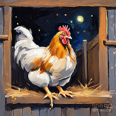 Catch Of The Day - Chicken Sleeping in the coop at night by Grover Mcclure