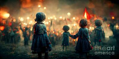 Farmhouse Royalty Free Images - Children watching the revolution in a crowd Royalty-Free Image by Christopher Harnwell
