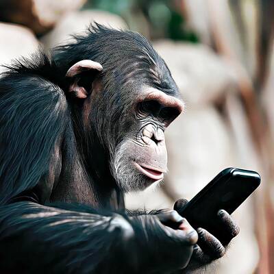 Animals Royalty-Free and Rights-Managed Images - Chimp on a Smartphone by David Manlove