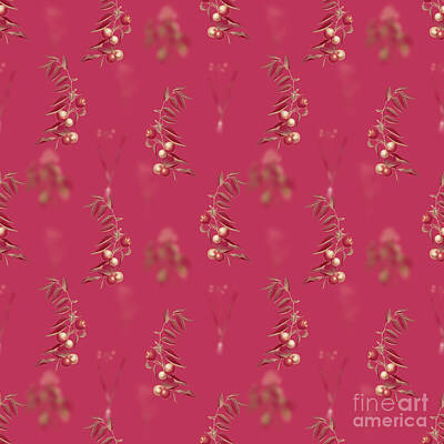 Florals Mixed Media - Chinese Jujube Botanical Seamless Pattern in Viva Magenta n.1232 by Holy Rock Design