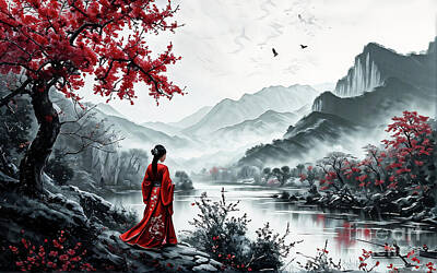 Mountain Digital Art - Chinese lakes by Sen Tinel