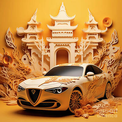 Royalty-Free and Rights-Managed Images - Chinese papercut style 006 Alfa Romeo Giulia car by Clark Leffler
