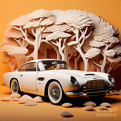 Royalty-Free and Rights-Managed Images - Chinese papercut style 011 Aston Martin DB5 car by Clark Leffler