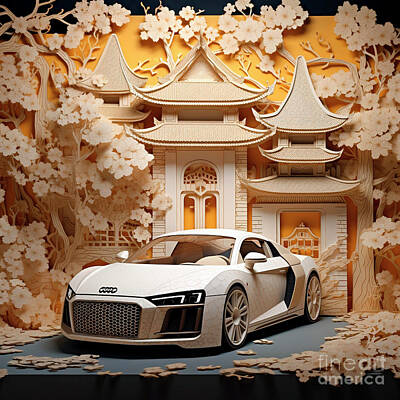 Transportation Drawings - Chinese papercut style 016 Audi R8 car by Clark Leffler