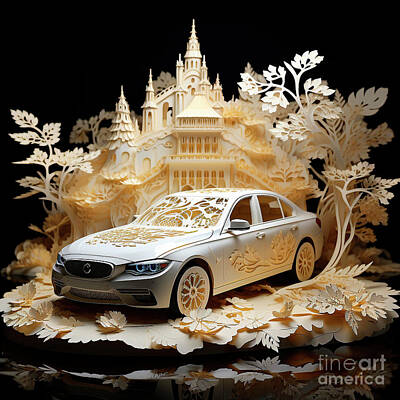 Transportation Drawings - Chinese papercut style 022 BMW 3 Series car by Clark Leffler