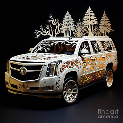 Transportation Drawings - Chinese papercut style 026 Cadillac Escalade car by Clark Leffler