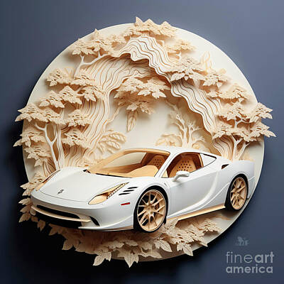 Royalty-Free and Rights-Managed Images - Chinese papercut style 045 Ferrari 458 Italia car by Clark Leffler