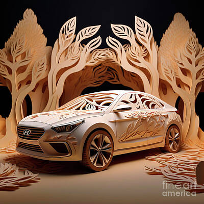 Royalty-Free and Rights-Managed Images - Chinese papercut style 076 Hyundai Sonata car by Clark Leffler