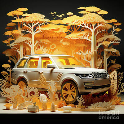 Transportation Drawings - Chinese papercut style 096 Land Rover Range Rover car by Clark Leffler