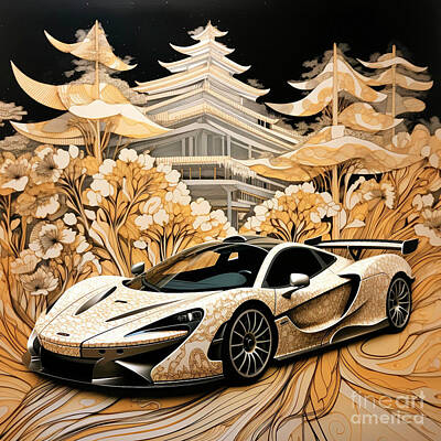 Transportation Drawings - Chinese papercut style 107 McLaren F1 car by Clark Leffler