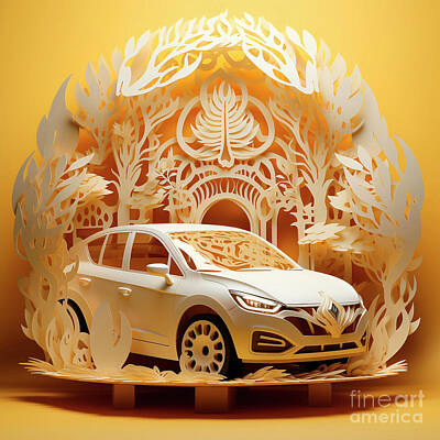 Royalty-Free and Rights-Managed Images - Chinese papercut style 135 Renault Clio car by Clark Leffler