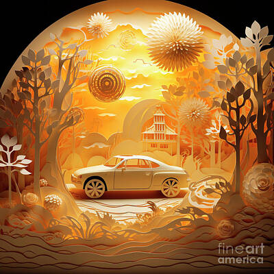 Royalty-Free and Rights-Managed Images - Chinese papercut style 162 Volkswagen Golf car by Clark Leffler