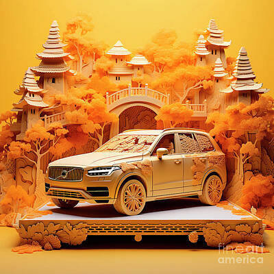 Royalty-Free and Rights-Managed Images - Chinese papercut style 165 Volvo XC90 car by Clark Leffler