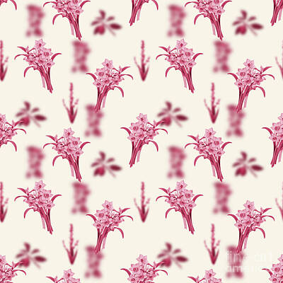 Lilies Mixed Media -  Chinese Sacred Lily Botanical Seamless Pattern in Viva Magenta n.0035 by Holy Rock Design
