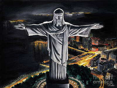 Landmarks Paintings - Christ the Redeemer by Cortez Schinner