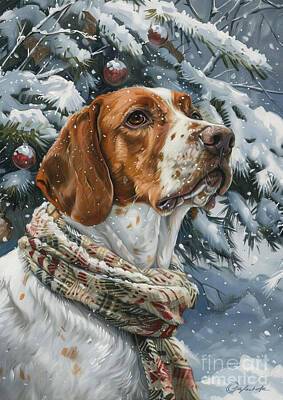 Animals Drawings - Christmas American English Coonhound Xmas animal holiday Merry Christmas by Clint McLaughlin