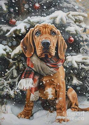 Drawings Royalty Free Images - Christmas Bloodhound Xmas animal holiday Merry Christmas Royalty-Free Image by Clint McLaughlin
