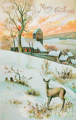 Fairy Tales Adam Ford - Christmas Card Depicting Winter Landscape and Deer 1910 by E A Schwerdtfeger  Co by Shop Ability