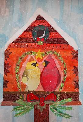 Birds Mixed Media - Christmas Cardinials  by Kiruthika S