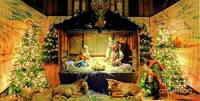 Roses Rights Managed Images - Christmas Creche with Holy Family Statues in a Manger at Our Lady of Victory Basilica Royalty-Free Image by Rose Santuci-Sofranko