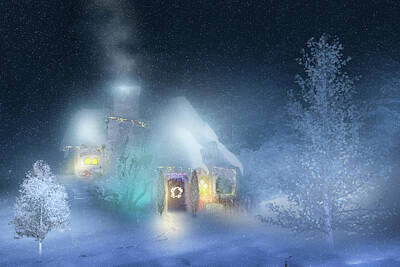 Mark Andrew Thomas Digital Art Royalty Free Images - Christmas Eve at Crooked Cottage Royalty-Free Image by Mark Andrew Thomas