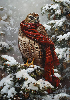 Birds Drawings Royalty Free Images - Christmas Harrier Xmas animal holiday Merry Christmas Royalty-Free Image by Clint McLaughlin