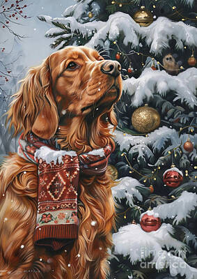 Drawings Rights Managed Images - Christmas Irish Setter Xmas animal holiday Merry Christmas Royalty-Free Image by Clint McLaughlin