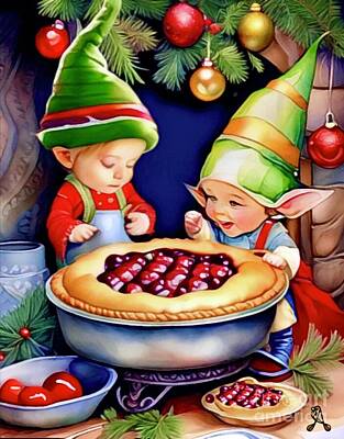 Food And Beverage Digital Art - Christmas Kitchen Tales, Cherry Pie by Amanda Poe