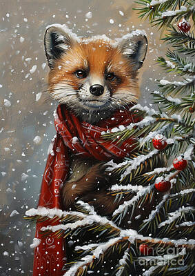 Animals Drawings - Christmas Marten Xmas animal holiday Merry Christmas by Clint McLaughlin