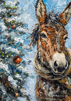 Animals Drawings - Christmas Mule Xmas animal holiday Merry Christmas by Clint McLaughlin