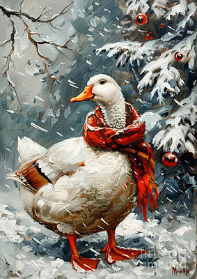 Animals Drawings - Christmas Muscovy Duck Xmas animal holiday Merry Christmas by Clint McLaughlin