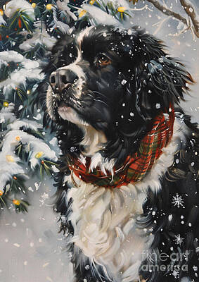 Animals Drawings - Christmas Newfoundland Xmas animal holiday Merry Christmas by Clint McLaughlin