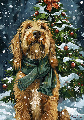 Drawings Royalty Free Images - Christmas Otterhound Xmas animal holiday Merry Christmas Royalty-Free Image by Clint McLaughlin